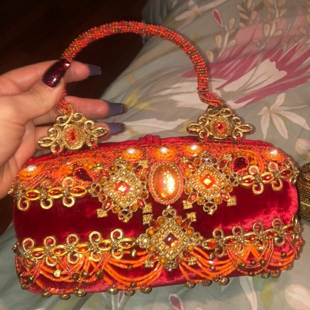 Mary Frances Red Velvet Purse